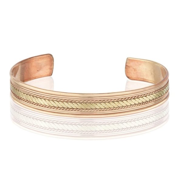 Antique Two Tone Design Pure Copper Bracelet Cuff Bangle - Picture 1 of 1